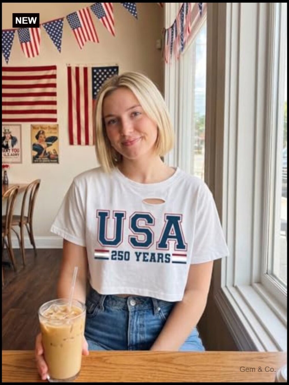 Patriotic USA Ripped Crop Top Tee - 250th Anniversary - Picture 4 of 7